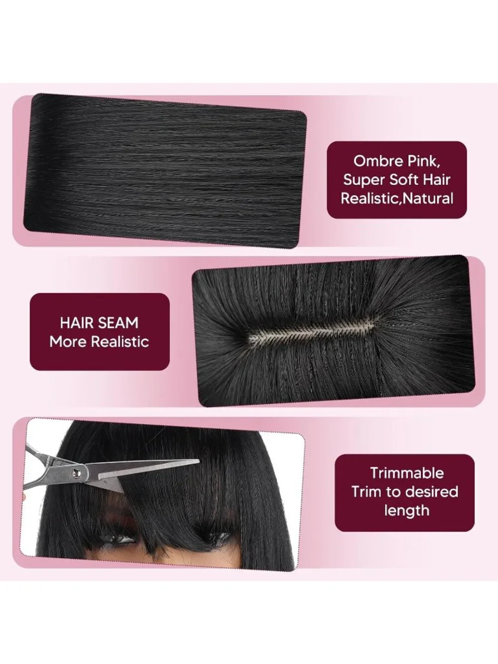 Women's Black 11 Inch Heat Resistant Synthetic Short Straight Wigs Bangs